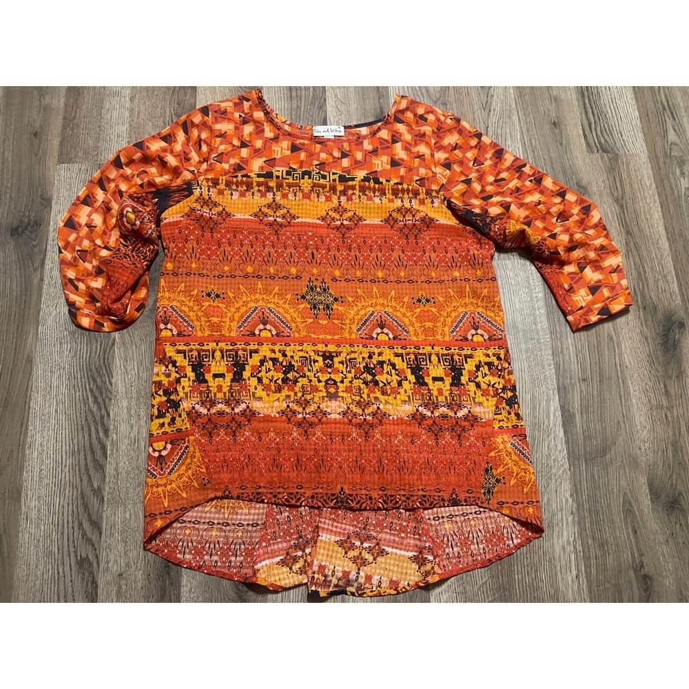 Live And Let Live Shirt, Women's Small, Orange Black, Allover Print, 3/4 Sleeve